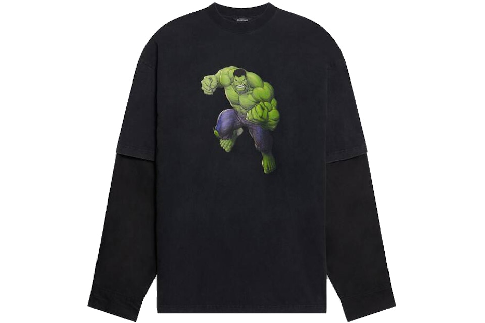 Balenciaga Mens Hulk 2021 Marvel Layered T Shirt Black Fw21 Balenciaga Mens Hulk 2021 Marvel Layered T Shirt Black Fw21