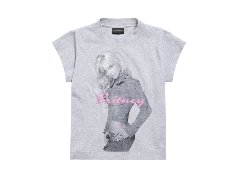 Pre-owned Balenciaga Women's Music Britney Spears Series Shrunk T-shirt In Light Grey/pink