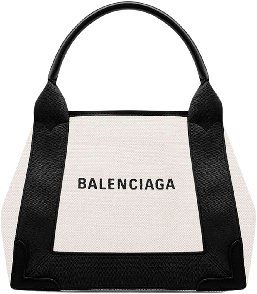 Balenciaga Navy Cabas Tote Bag XS Light Beige/Black in Cotton Canvas ...