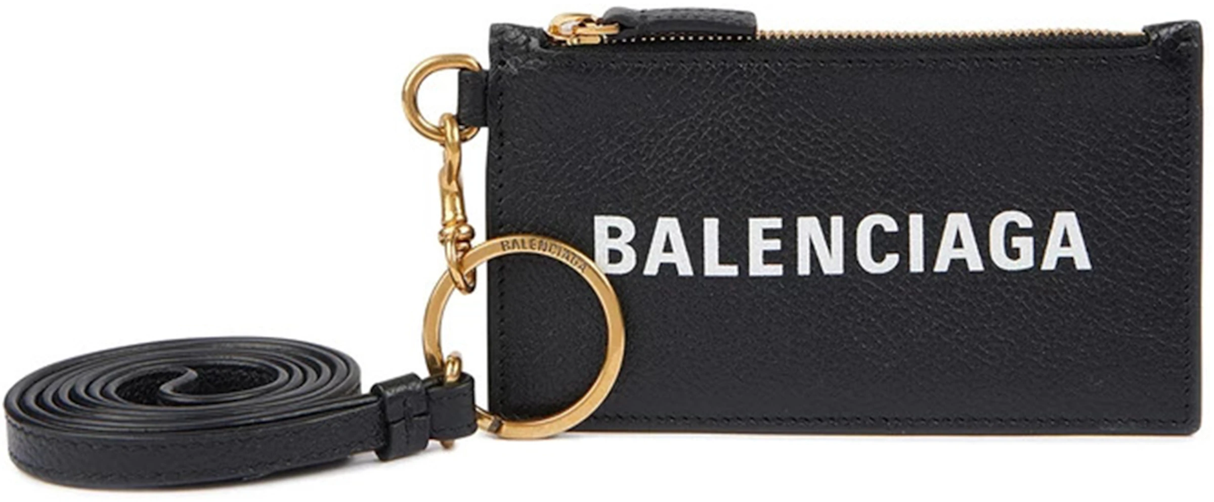 Balenciaga On Keyring Cash Card Case Black in Leather with Gold-tone - US