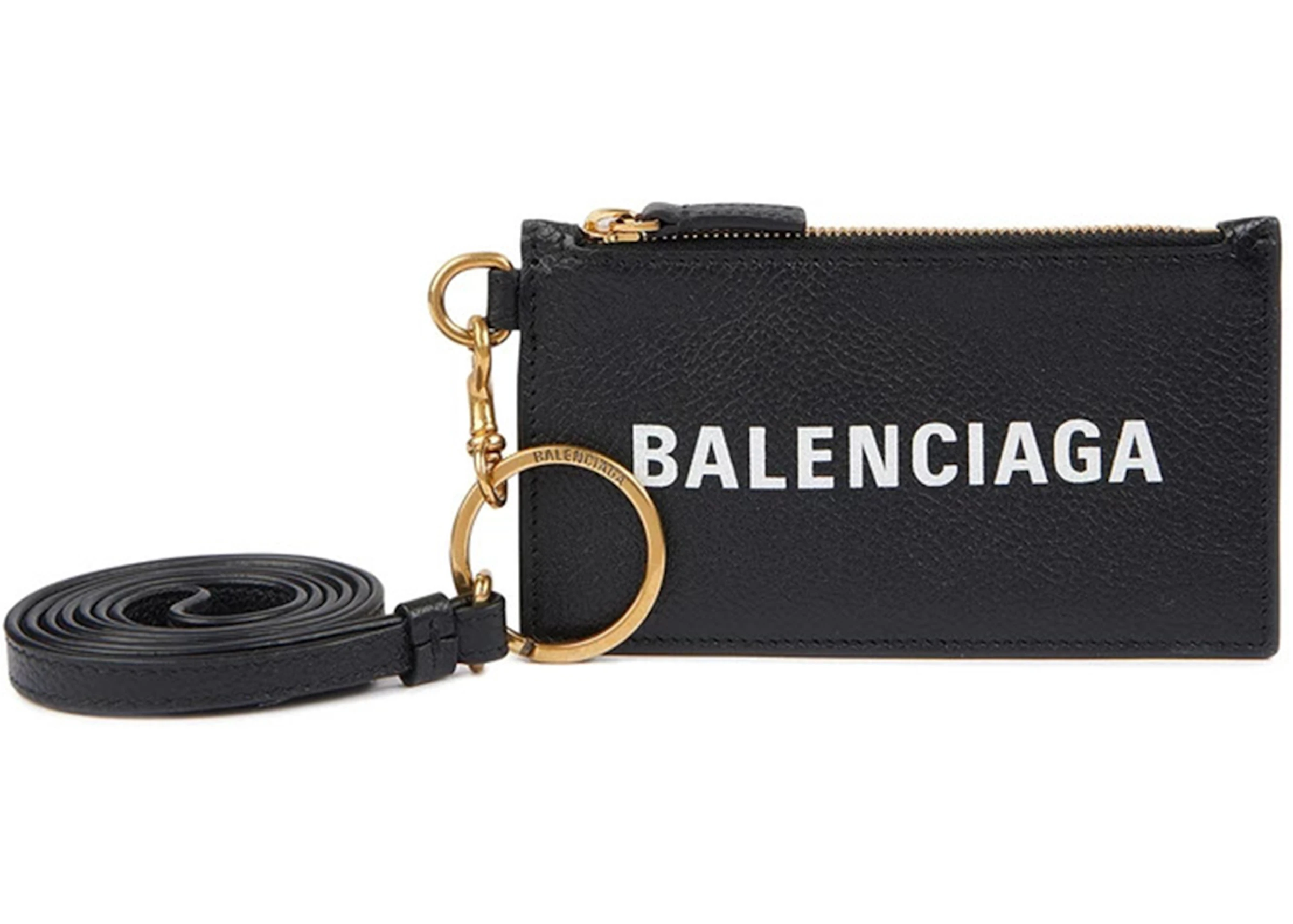 Balenciaga On Keyring Cash Card Case Black in Leather with Gold-tone - US