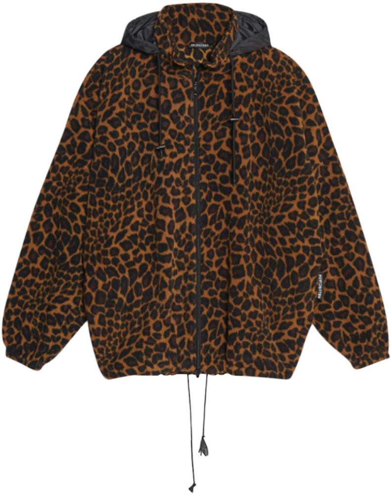 Balenciaga Oversize Fleece Leopard Jacket Brown Men's - US