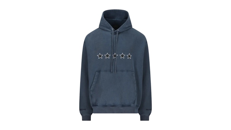 Balenciaga Oversized Drawstring Hoodie Washed Navy