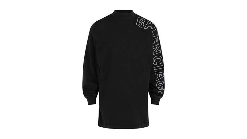Balenciaga Oversized Embroidered Long Sleeve T-Shirt Washed Black