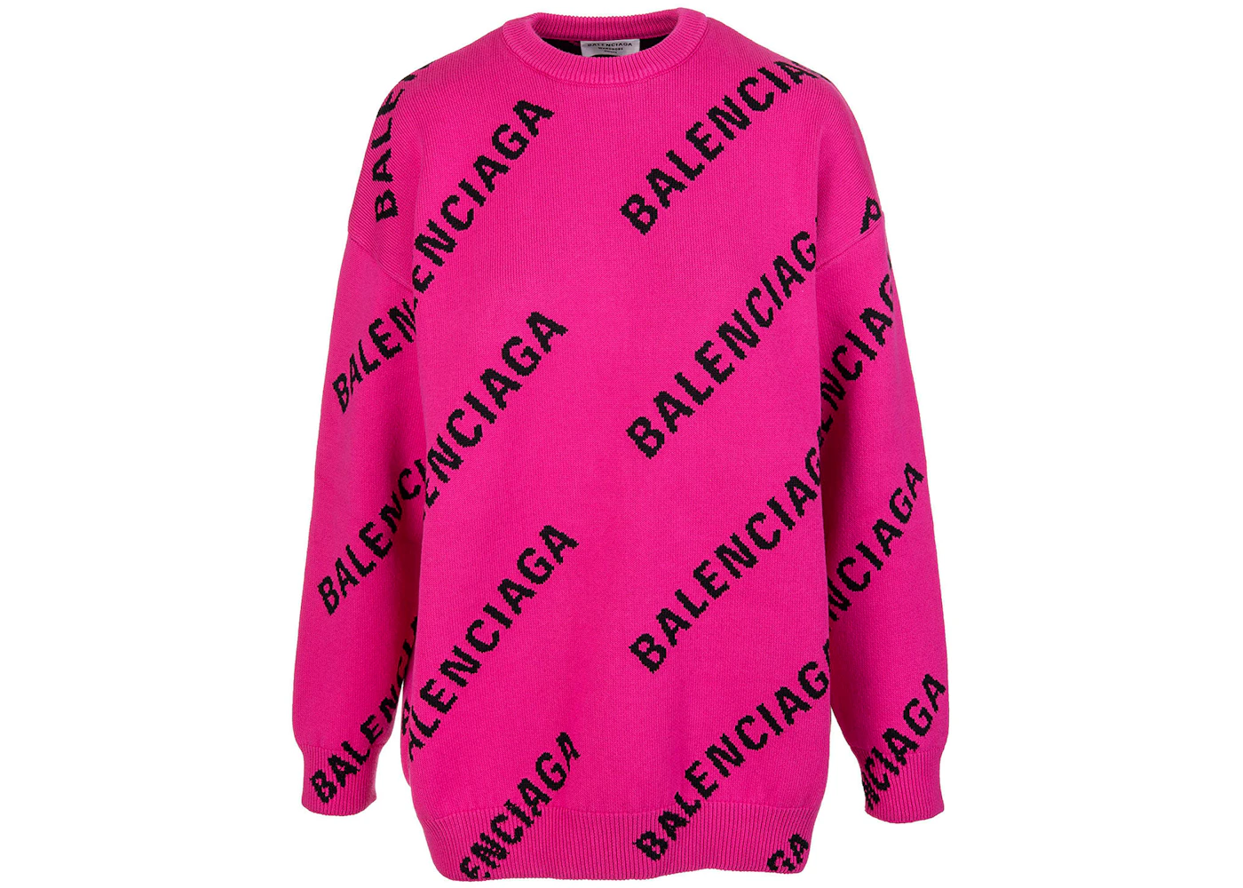 Balenciaga Oversized Intarsia All Over Logo Crewneck Pink Black