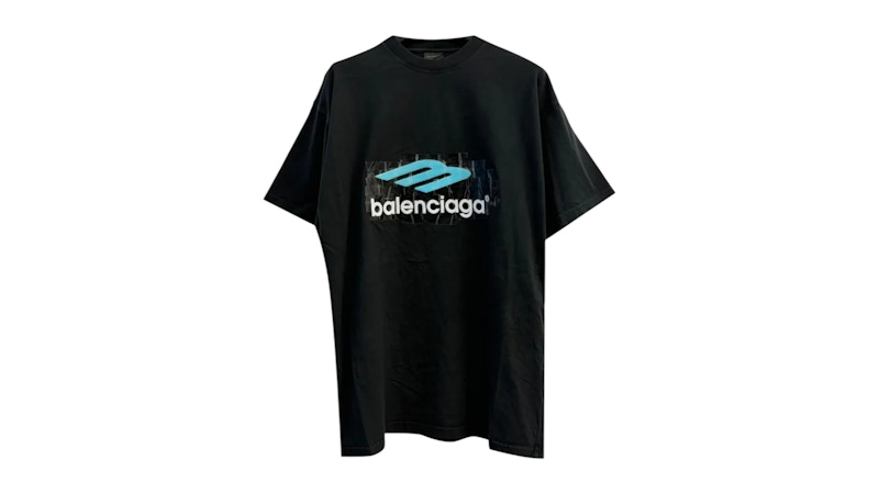 Balenciaga Oversized T-shirt Faded Washed Black/Light Blue/White