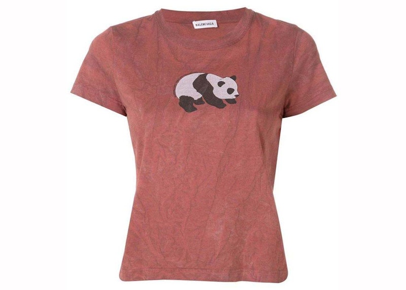 Pre-owned Balenciaga Women's Panda Logo T-shirt In Red