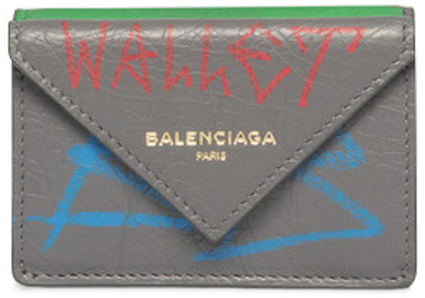Balenciaga Papier Wallet Graffiti Mini Beige/Red in Lambskin Leather with Silver-tone US