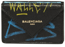 Balenciaga Papier Wallet Graffiti Mini Black in Lambskin Leather 