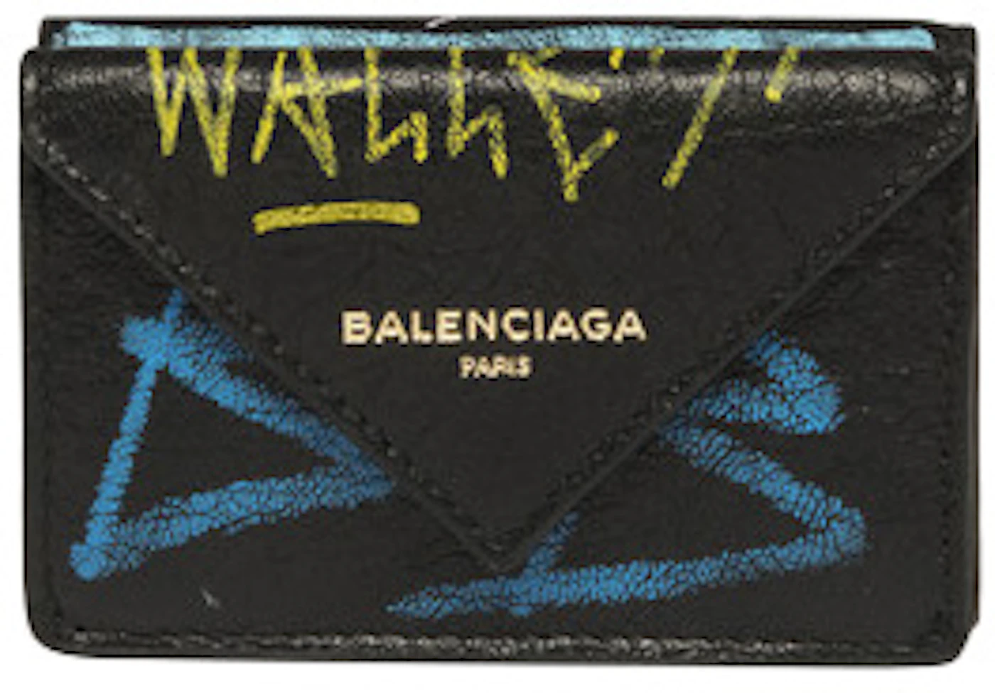 foretrække bande Måling Balenciaga Papier Wallet Graffiti Mini Black in Lambskin Leather with Dark  Silver-tone - US