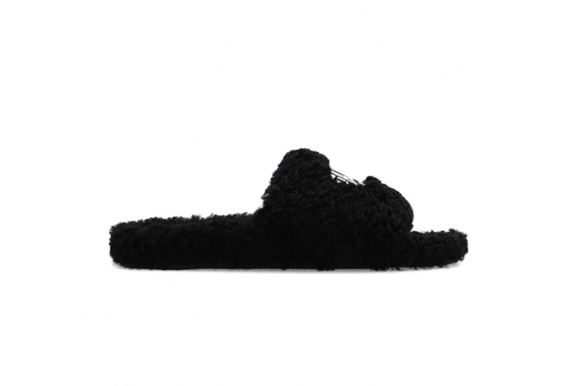 Pre-owned Balenciaga Paris Furry Slide Black In Black/white