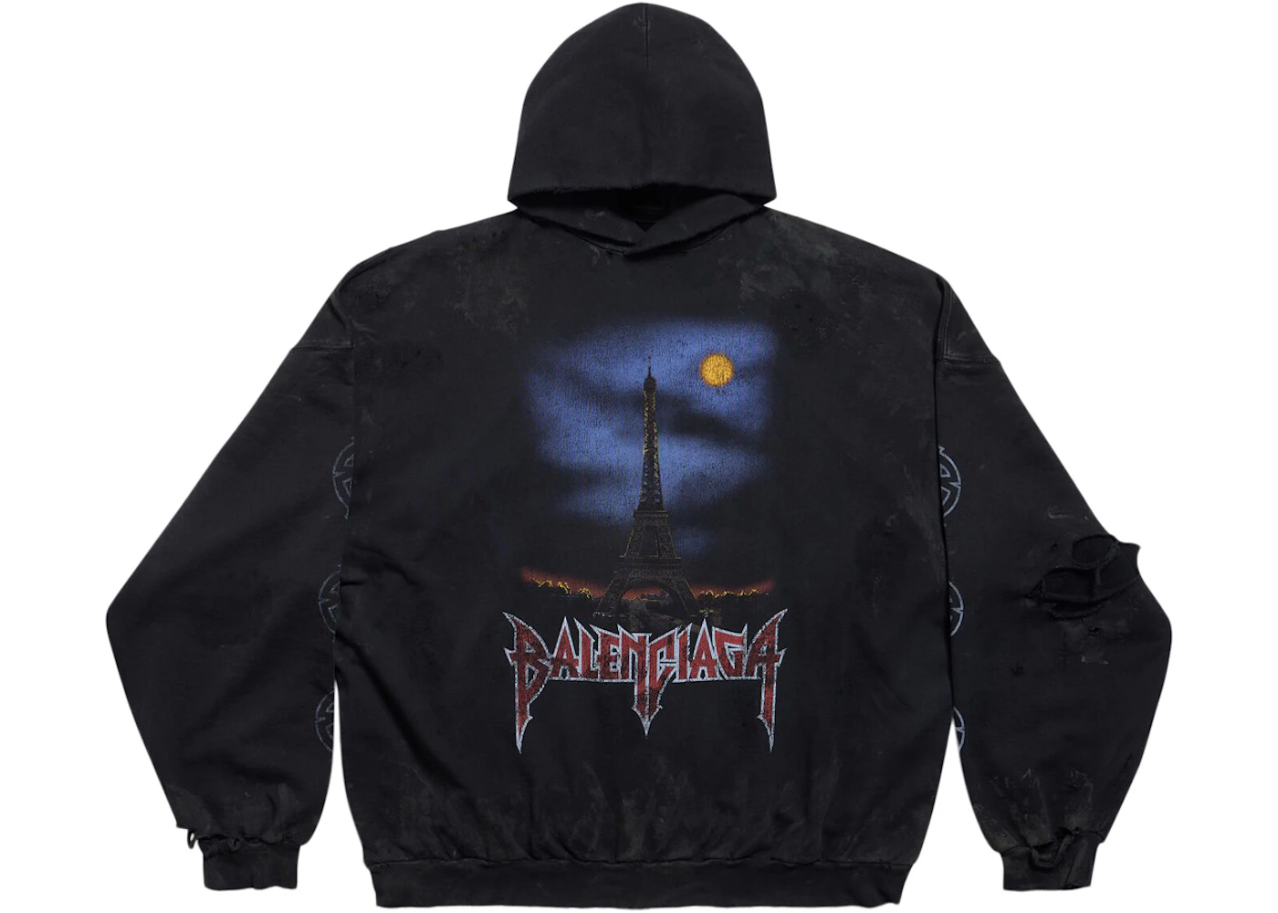 Balenciaga Paris Moon No Pocket Hoodie Oversized Faded Black