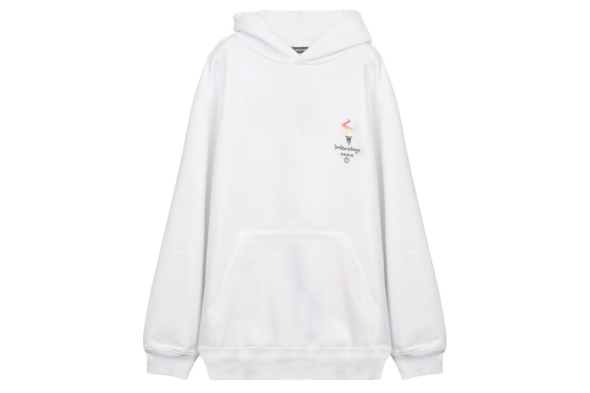 Pre-owned Balenciaga Paris Olympics Embroidery Hoodie White