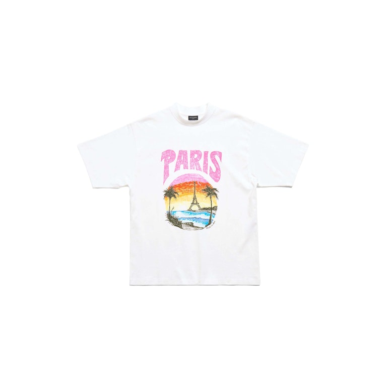 Pre-owned Balenciaga Paris Tropical T-shirt Medium Fit White/pink