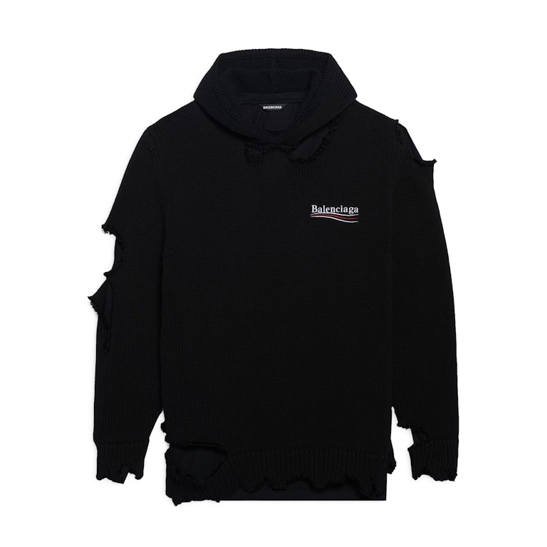 Pre-owned Balenciaga Political Campaign Destroyed Knit Hoodie Black