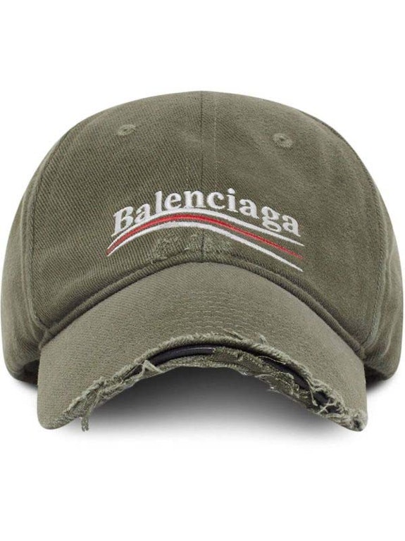 Pre-owned Balenciaga Political Campaign Distressed Cap Khaki/multi