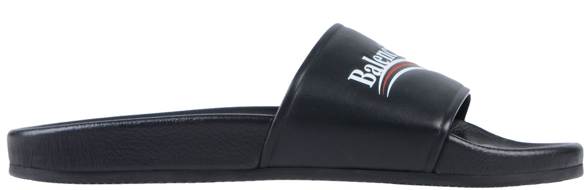 Balenciaga Black Logo Print Leather Slides Size 45 Balenciaga  TLC