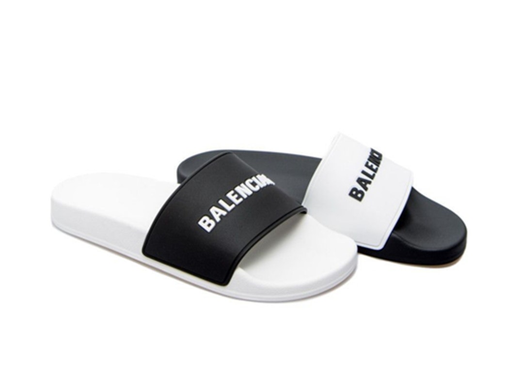 Pre-owned Balenciaga Pool Slides Logo White Black Alternate In Blackwhite