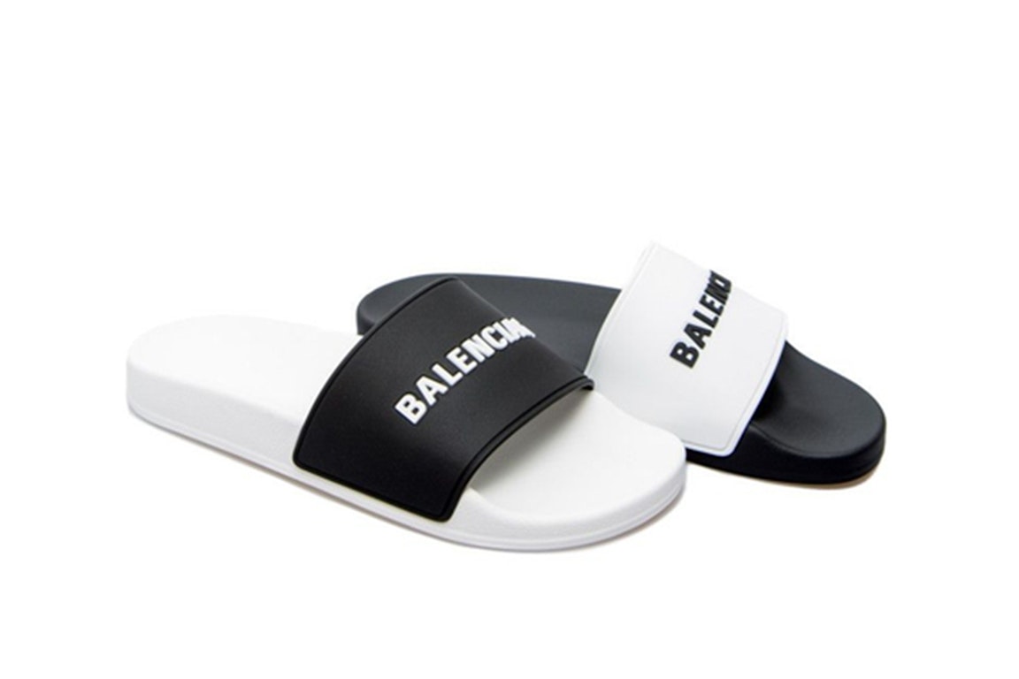 Pre-owned Balenciaga Pool Slides Logo White Black Alternate In Blackwhite