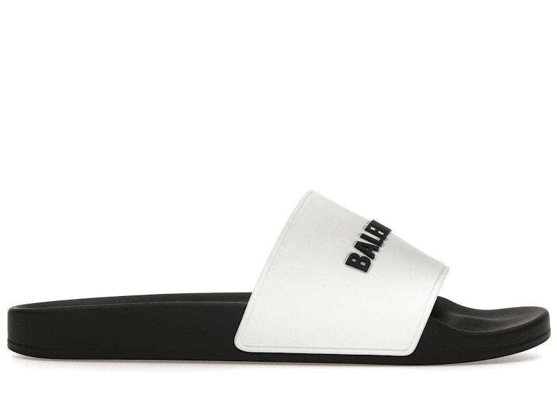 Pre-owned Balenciaga Men's  Pool Slides Logo Sneakers In White/black