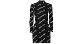 Balenciaga Printed Ribbed Knit Dress Black