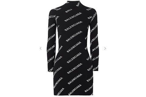 Balenciaga Printed Ribbed Knit Dress Black - SS21 - US Balenciaga Printed Ribbed Knit Dress Black - SS21 - US