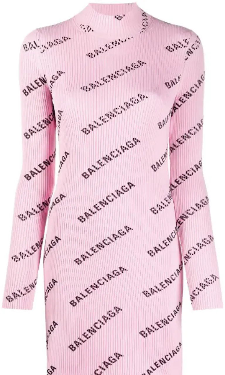 Balenciaga Printed Ribbed Knit Dress Pink - SS21 - US