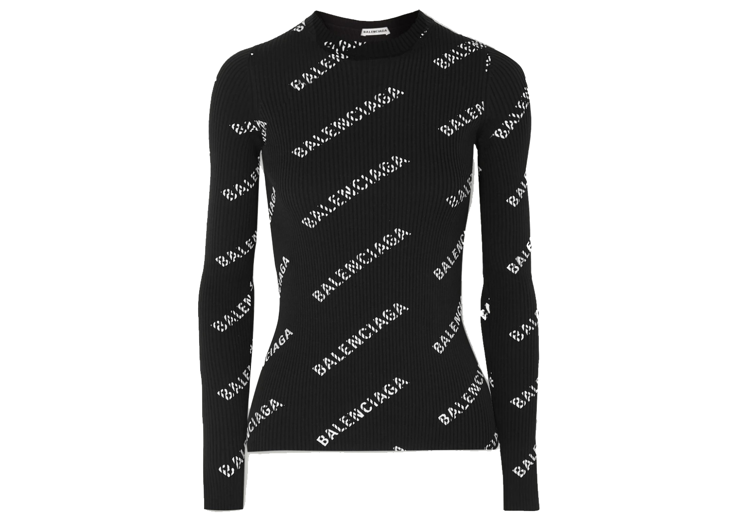 Balenciaga Printed Ribbed Knit Sweater Black