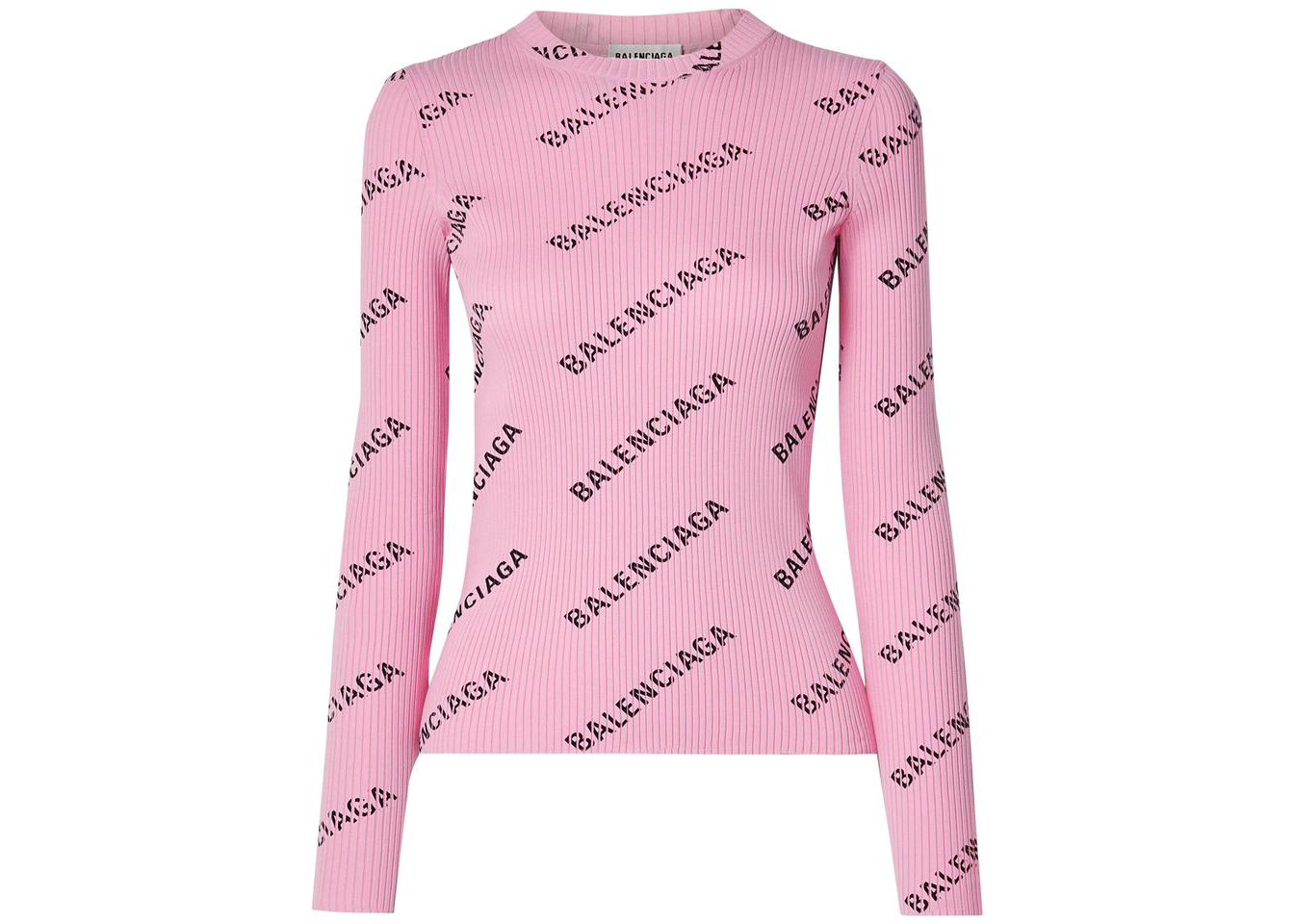 Balenciaga Printed Ribbed Knit Sweater Pink SS21 US