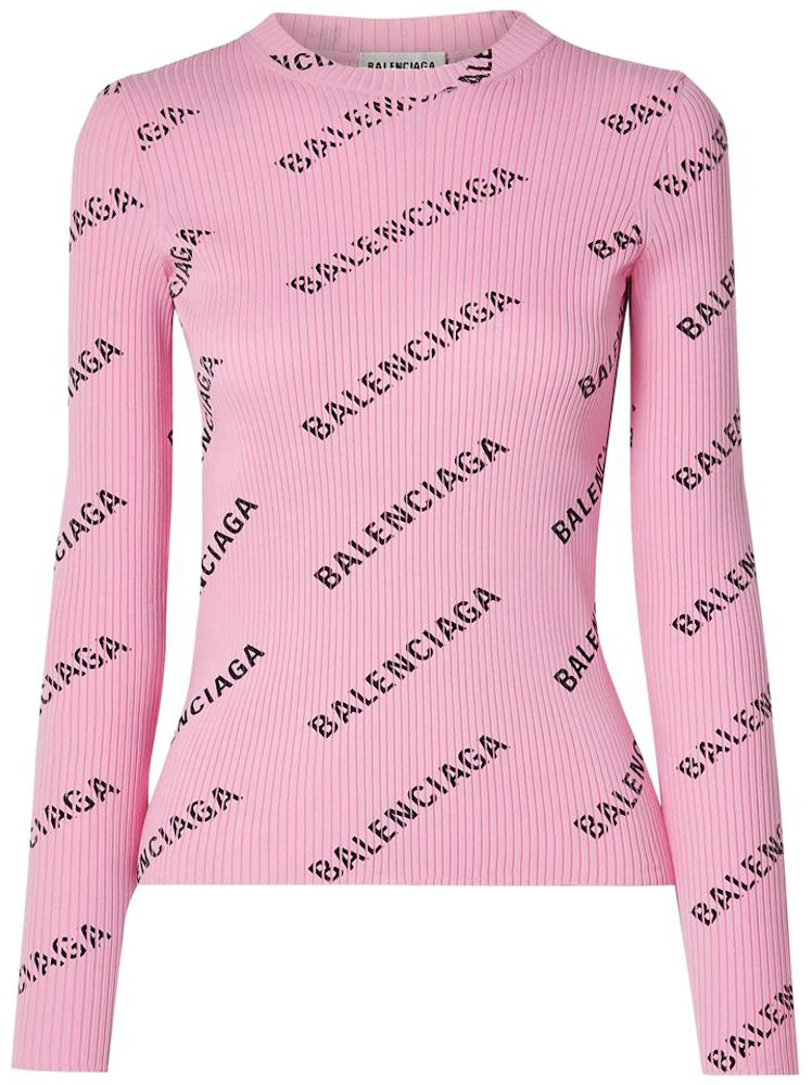 Balenciaga Printed Ribbed Knit Sweater Pink - SS21 - US