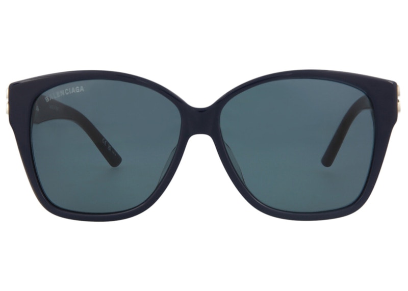 Balenciaga Rectangle-Frame Acetate Sunglasses Blue/Silver