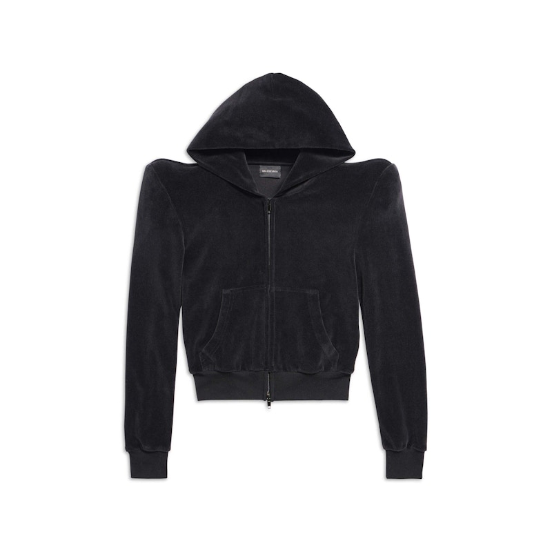 Balenciaga Round Shoulder Zip-Up Hoodie Small Fit in Black Black