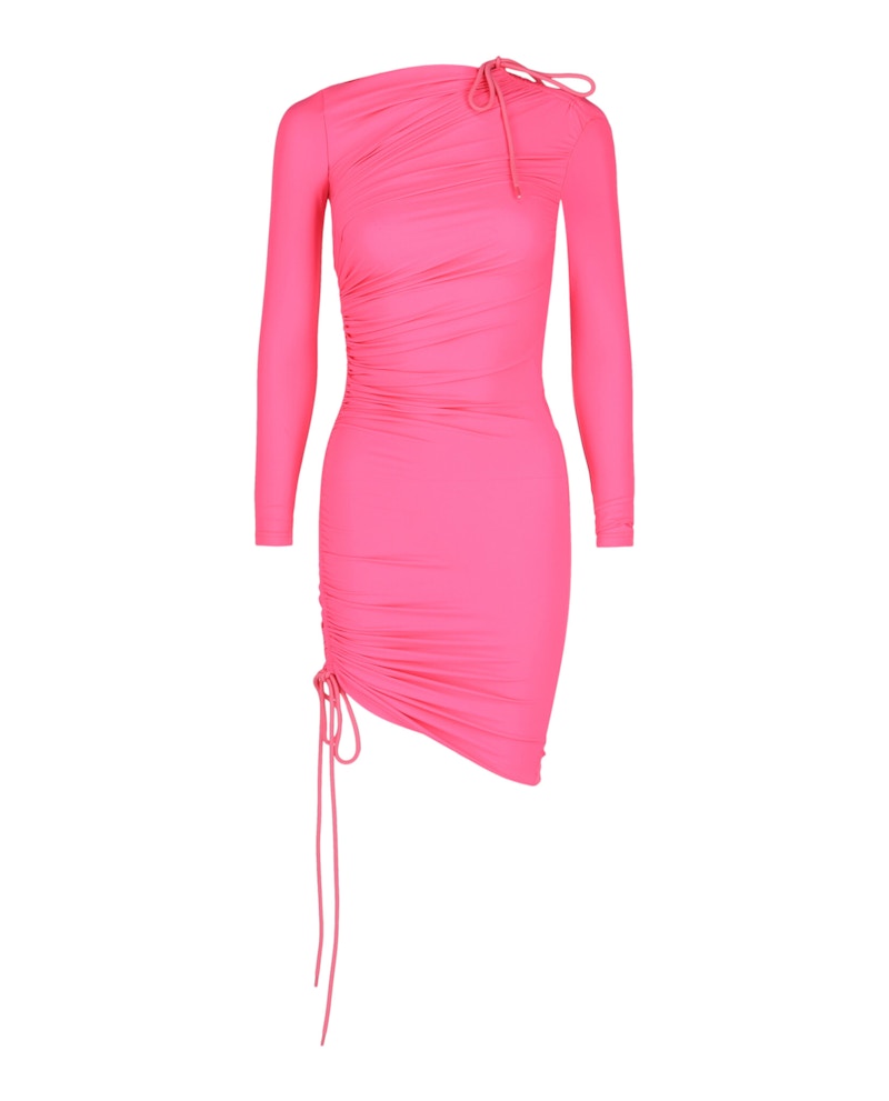 Balenciaga Ruched Mini Dress Pink Fluorescent