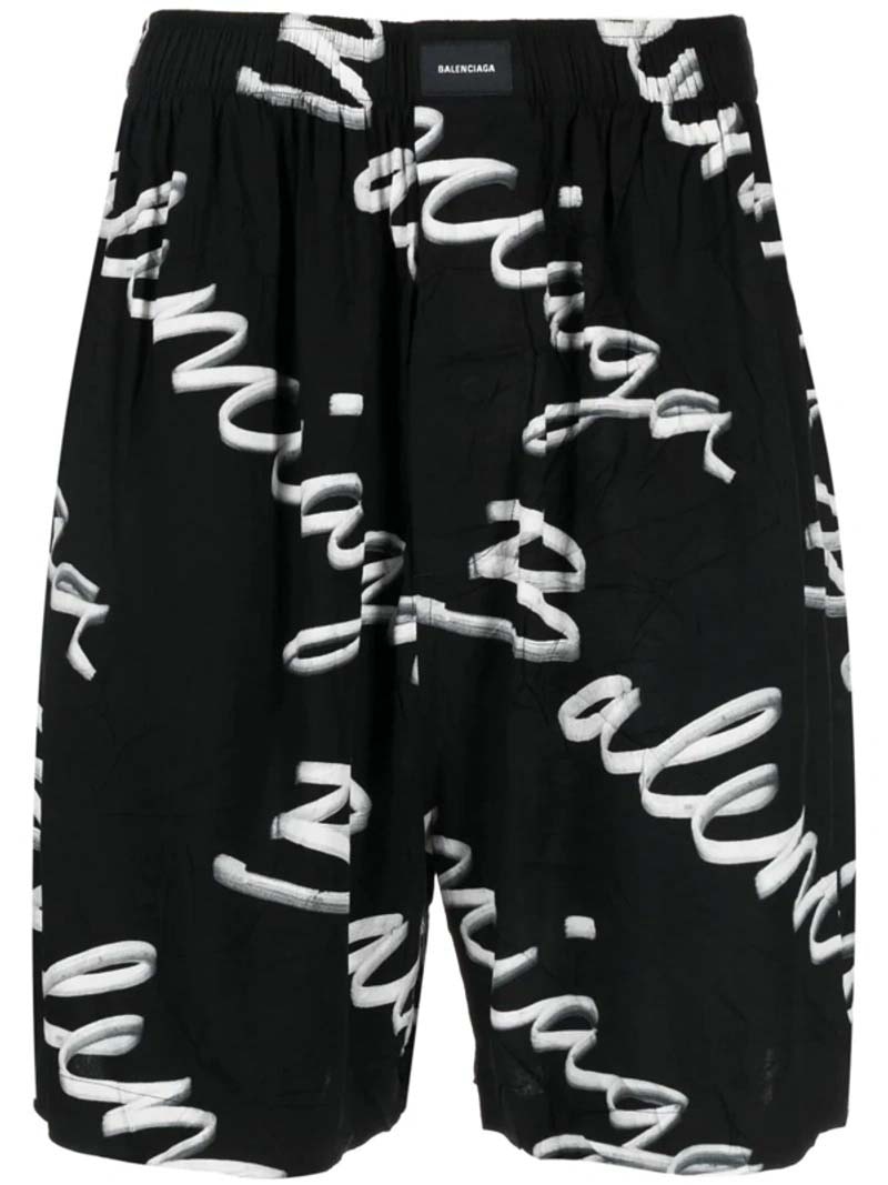 Balenciaga Scribble Logo Bermuda Shorts Black Men's - US