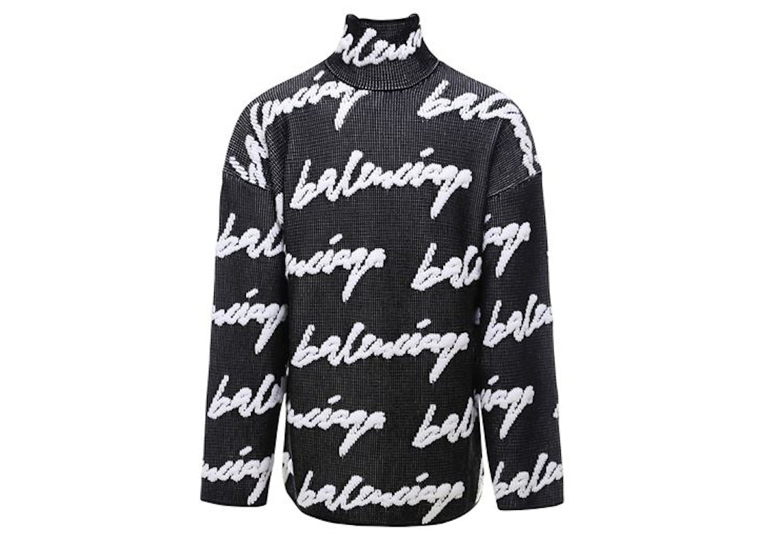 Pre-owned Balenciaga Scribble Logo Turtleneck Jersey Sweater Black/white