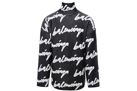 Balenciaga Scribble Logo Turtleneck Jersey Sweater Black/White