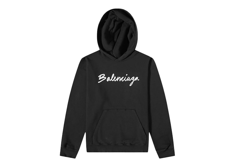 Balenciaga Script Logo Oversized Popover Hoodie Black/White Men's