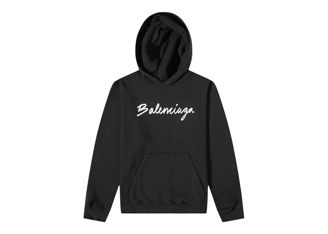 Pre-owned Balenciaga Script Logo Oversized Popover Hoodie Black/white