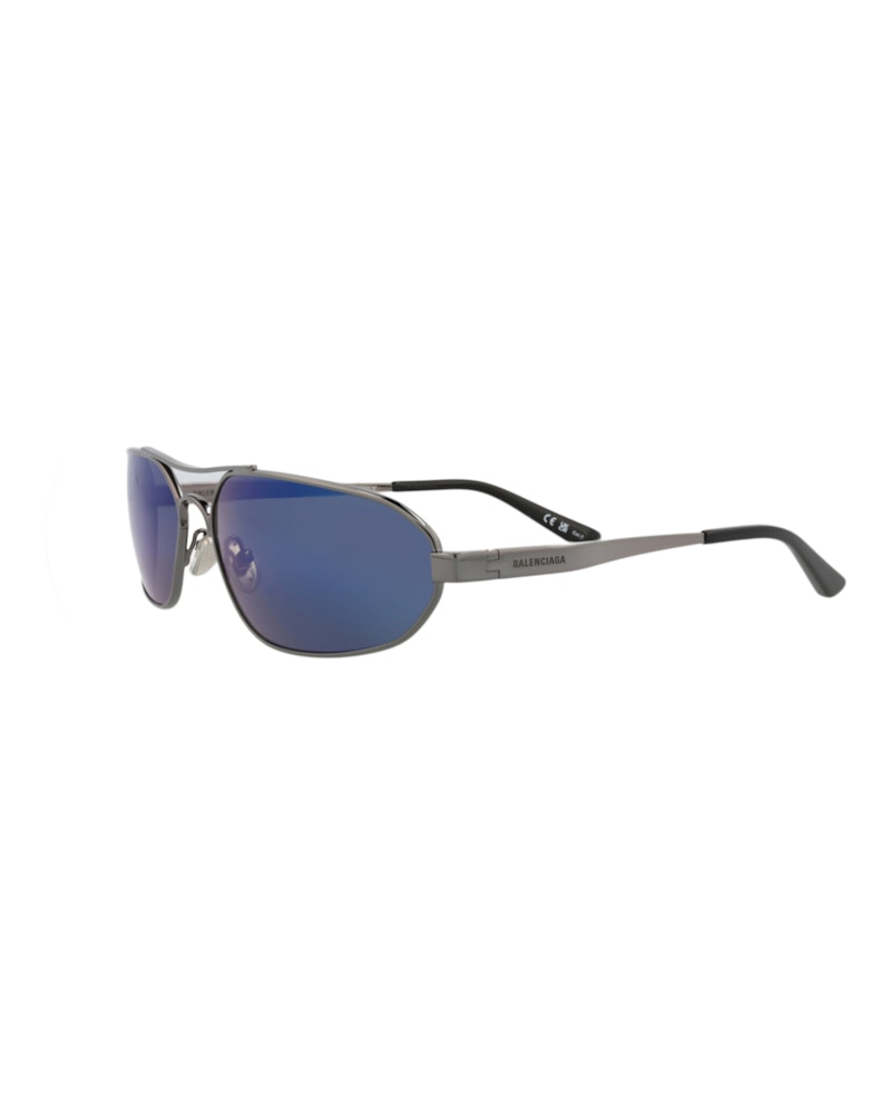 Balenciaga Shield-Frame Metal Sunglasses Ruthenium Ruthenium Blue (Bb0227s-30013402-004)