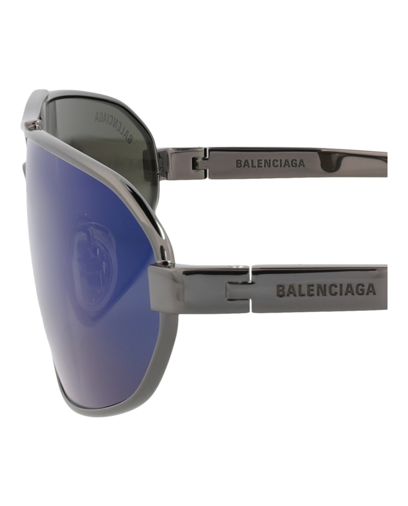 Balenciaga Shield-Frame Metal Sunglasses Ruthenium Ruthenium Blue (Bb0227s-30013402-004)