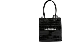 Balenciaga Shopping Tote Bag XXS Crocodile Effect Black