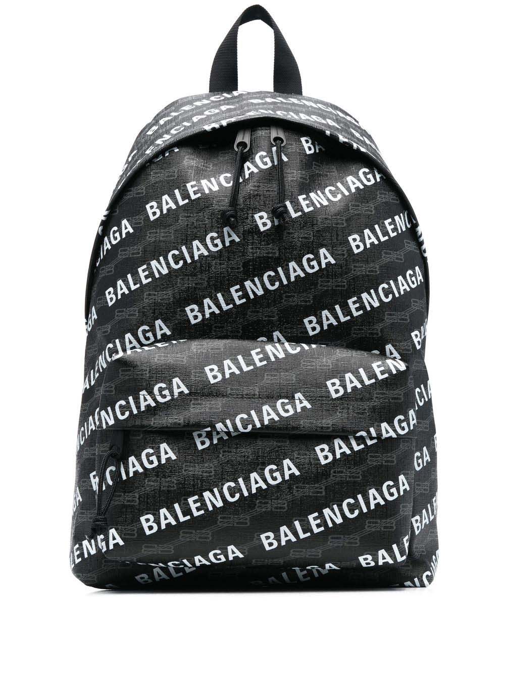 Balenciaga Signature Logo Print Backpack Black/White in Canvas