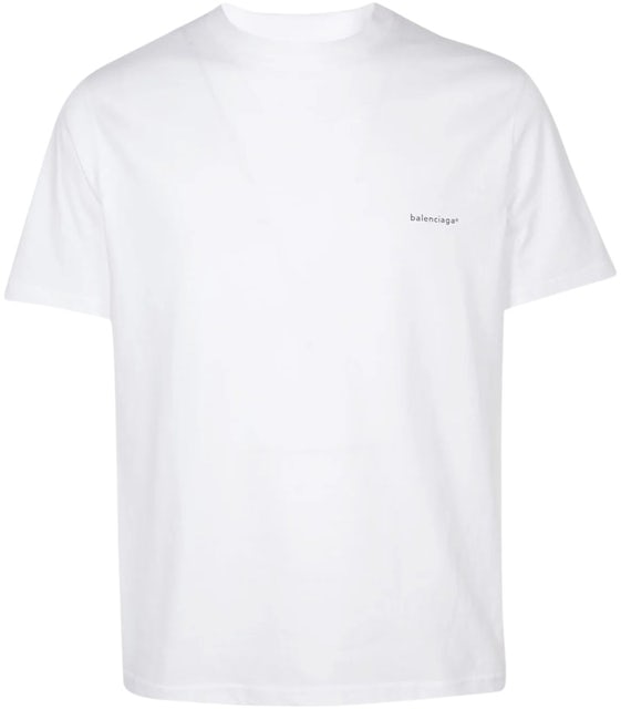 Balenciaga Small Logo Print Fit White/Black Regular US Men\'s T-Shirt Cotton 