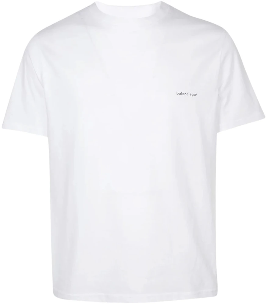 Balenciaga Small Logo Print Regular Fit Cotton T-Shirt White/Black Men ...