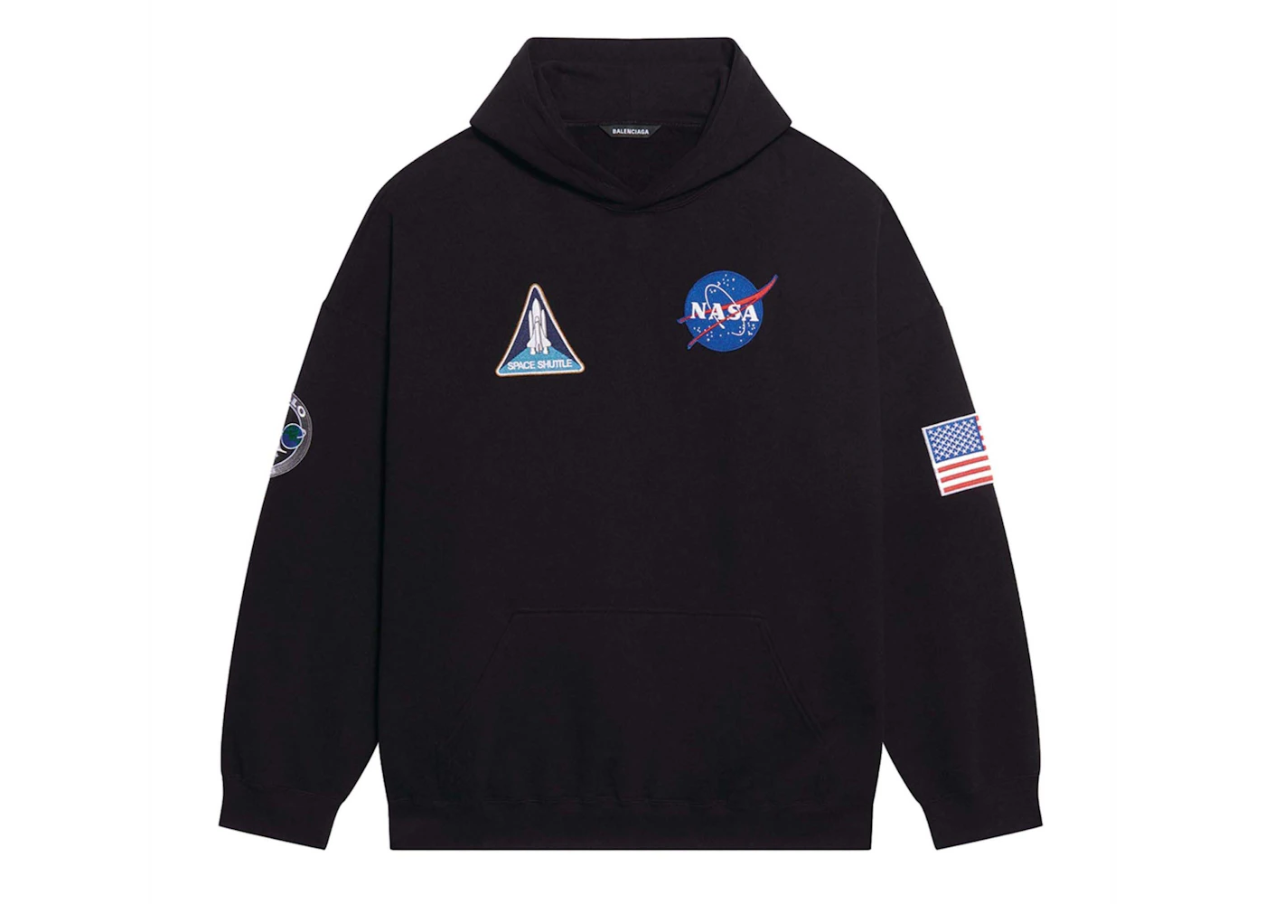 Balenciaga Space Nasa Logo Hoodie Black Men's US