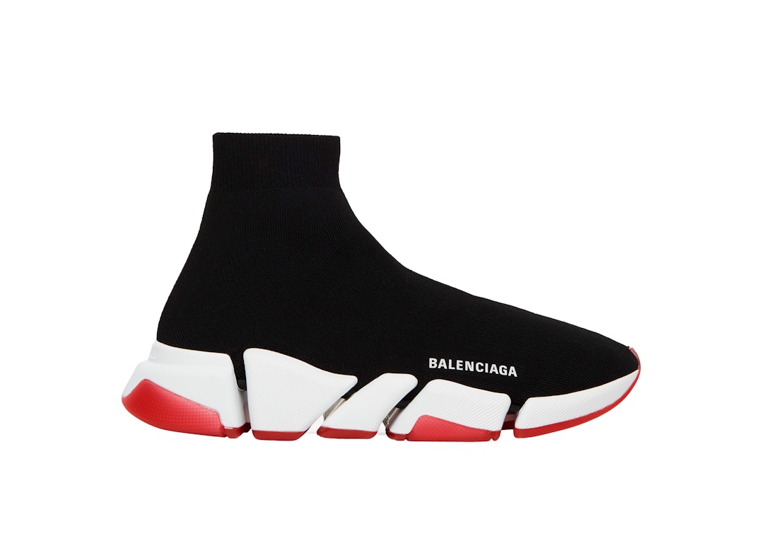 Pre-owned Balenciaga Speed 2.0 Bicolor Transparent Red Sole (women's) In Black/white/red