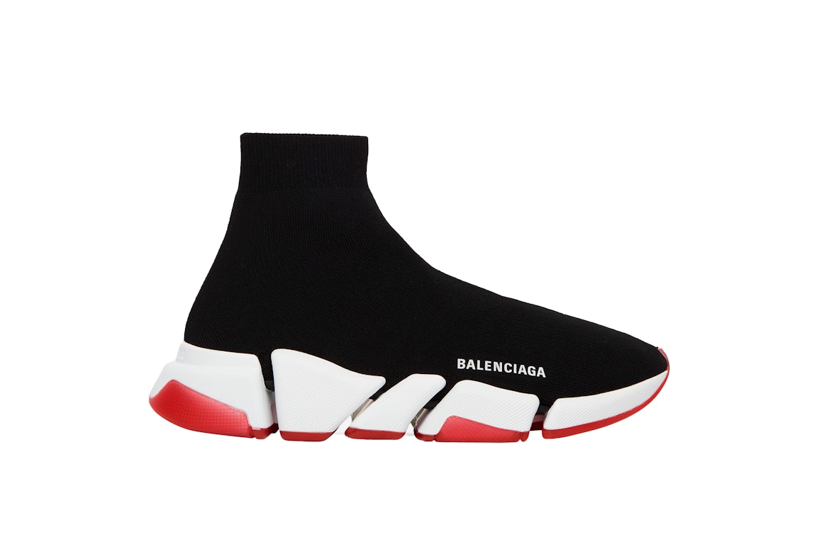 Pre-owned Balenciaga Speed 2.0 Bicolor Transparent Red Sole (women's) In Black/white/red