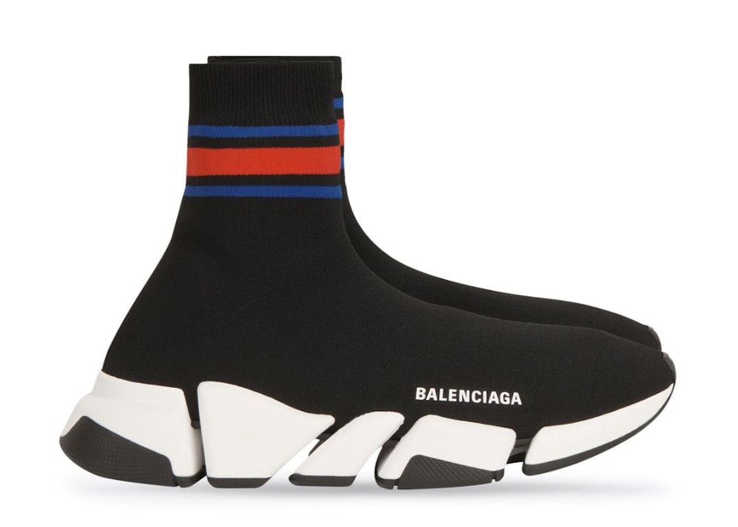 Pre-owned Balenciaga Speed 2.0 Black Blue Red Stripe In Black/blue/red