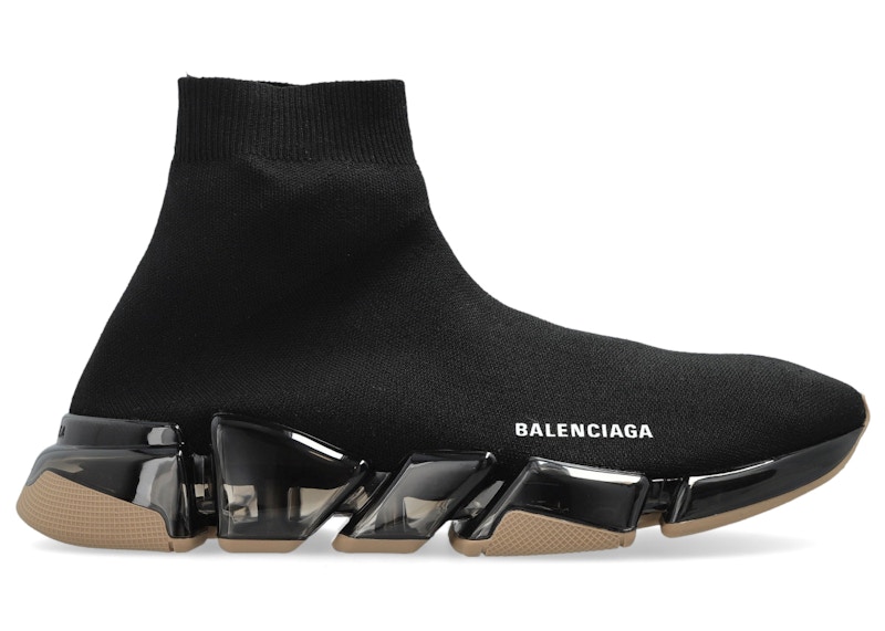 Men's Balenciaga Speed 2.0 Clear Sole Sneakers in Black/Beige