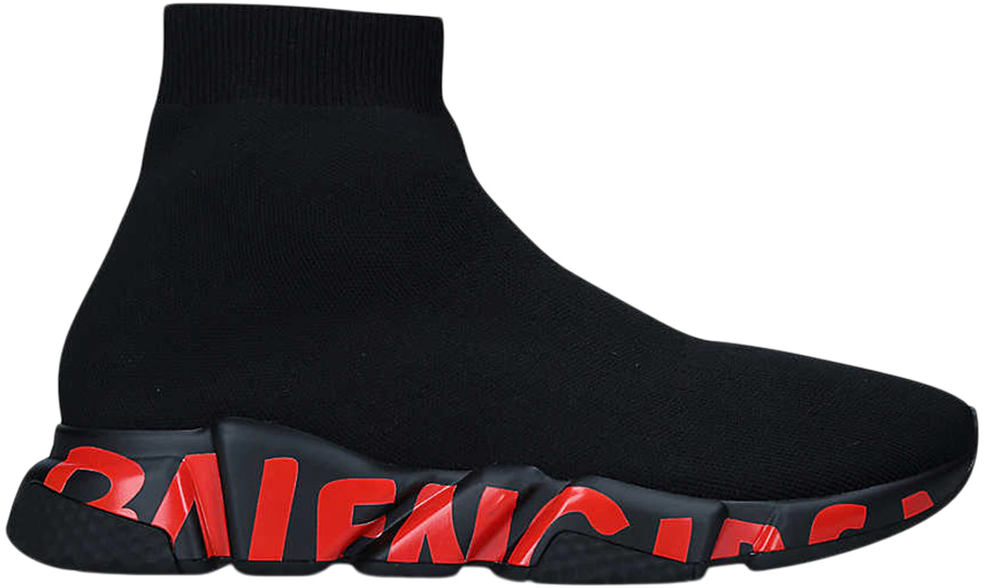 Balenciaga Speed LT Graffiti Sock Red Black White Logo High Top Sneaker 45  12